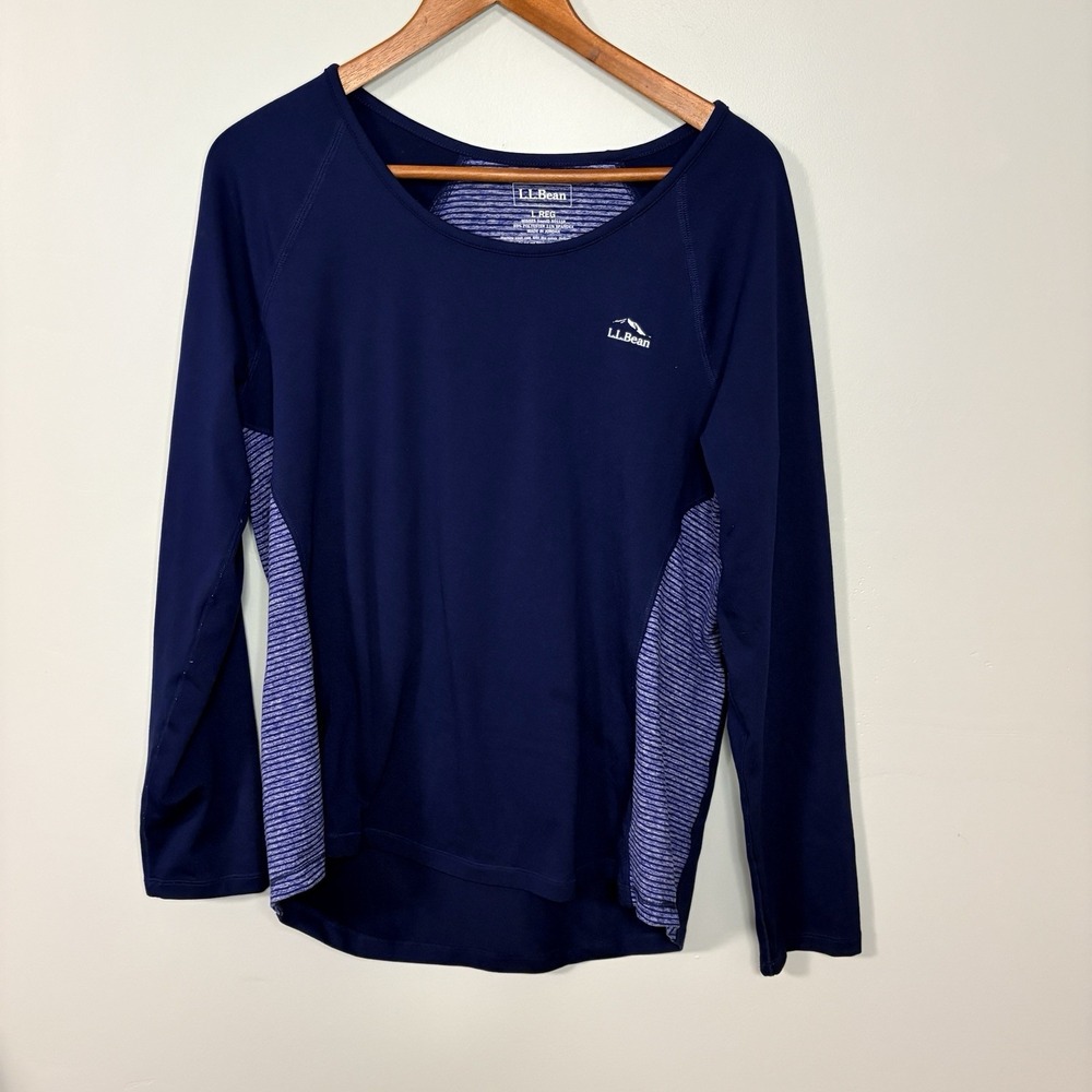 Women's LL Bean Long Sleeve Rash Guard Swim Top Blue Size Large Kayak